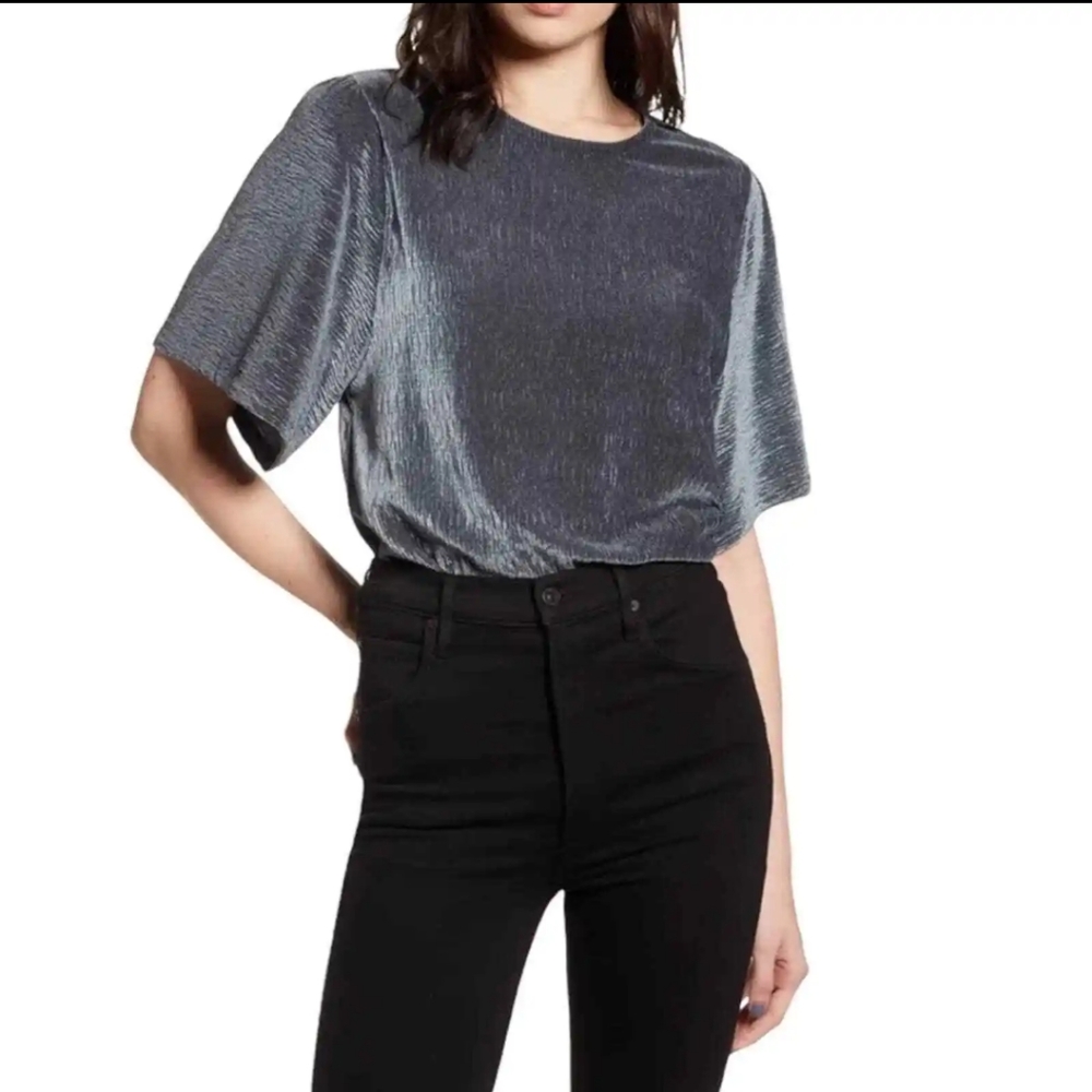 4/$20 Madewell Crinkle Velvet Flutter Sleeve Top